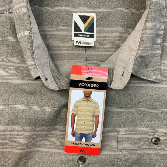 Voyager Shirt Mens M Medium Beetle Striped Button Up Stretch Woven Short Sleeve - Picture 4 of 12